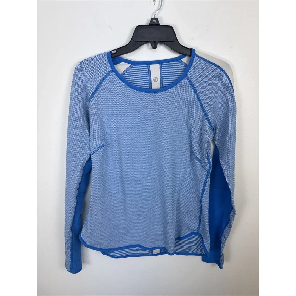 Lululemon Runder Under Striped Reversible Blue Long Sleeve Women's Size S Shirt